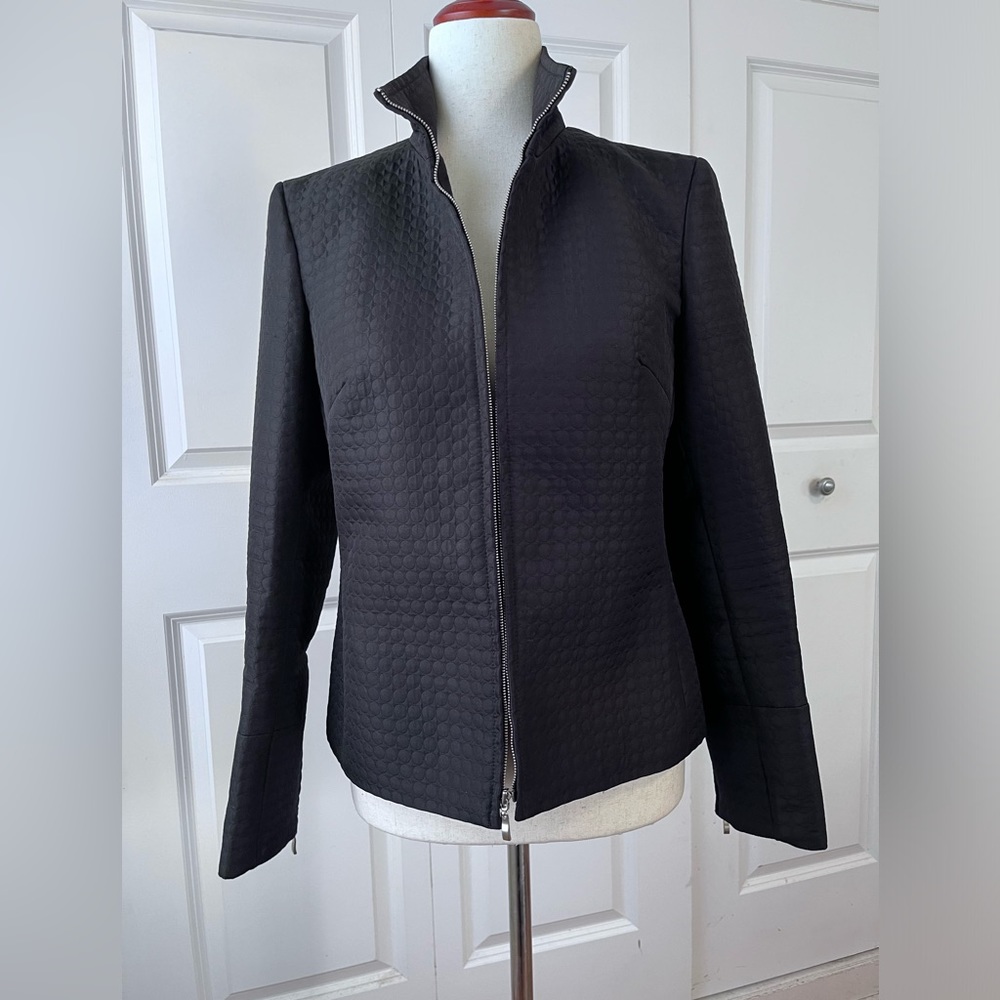 Casual Corner classic black jacket with front zipper zippered sleeves.